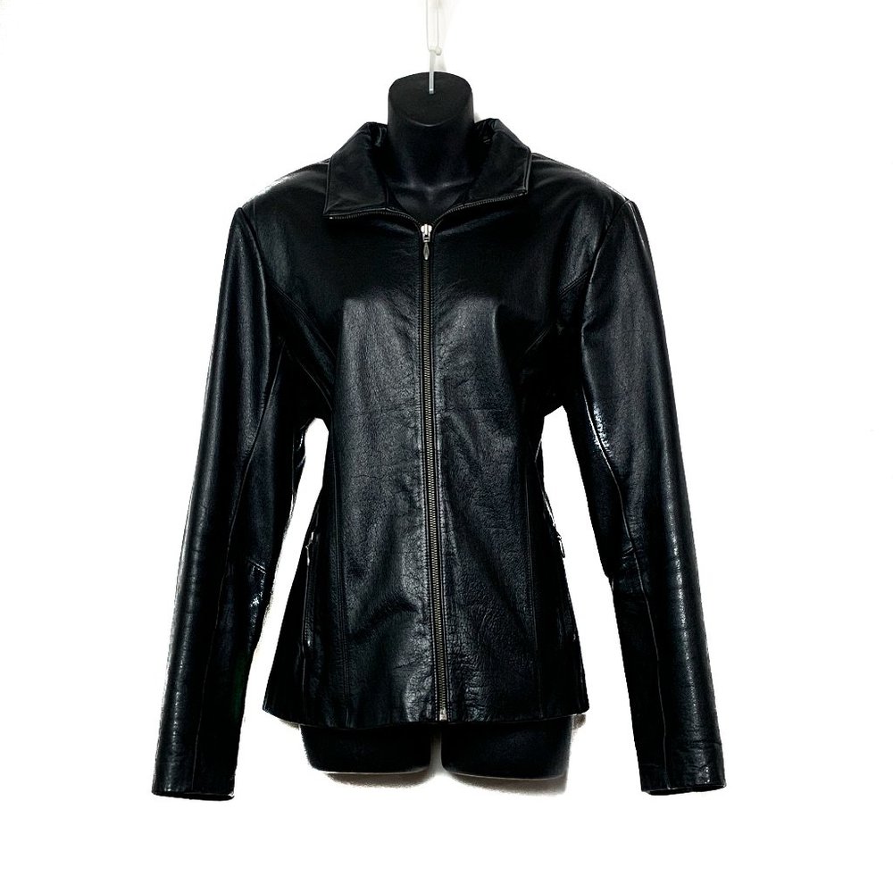 WILSONS LEATHER Maxima Womens LS Black Full Zip Jacket Lined 2 Pkt w Zips Size L